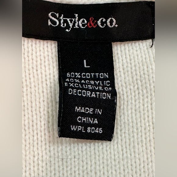 Style & Co Curved Hem Tunic Sweater Long Sleeve off white & black size large - Picture 4 of 4